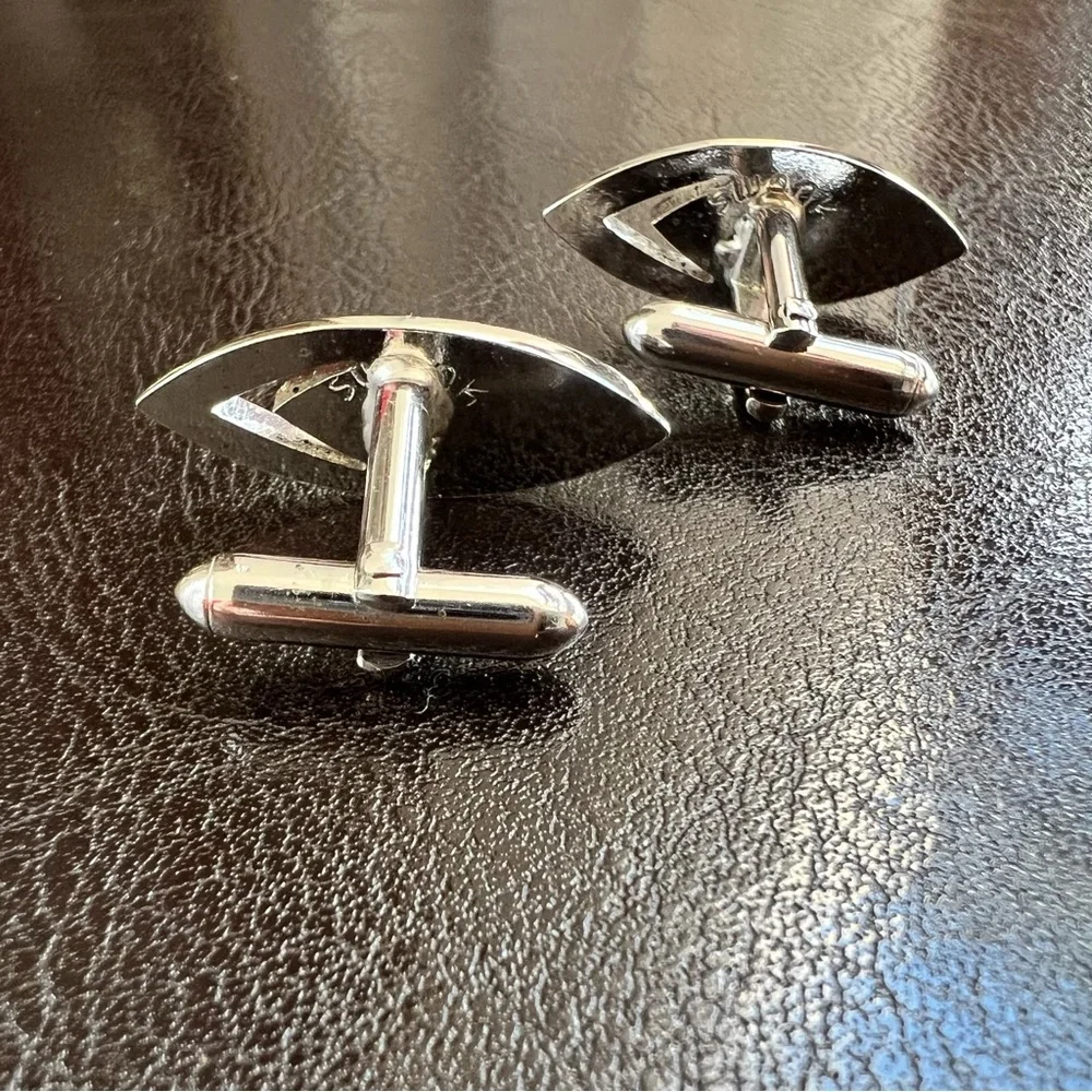 VTG SWANK Silver Art Deco Cufflinks Wedding Groom Tuxedo Prom Minimalist Formal